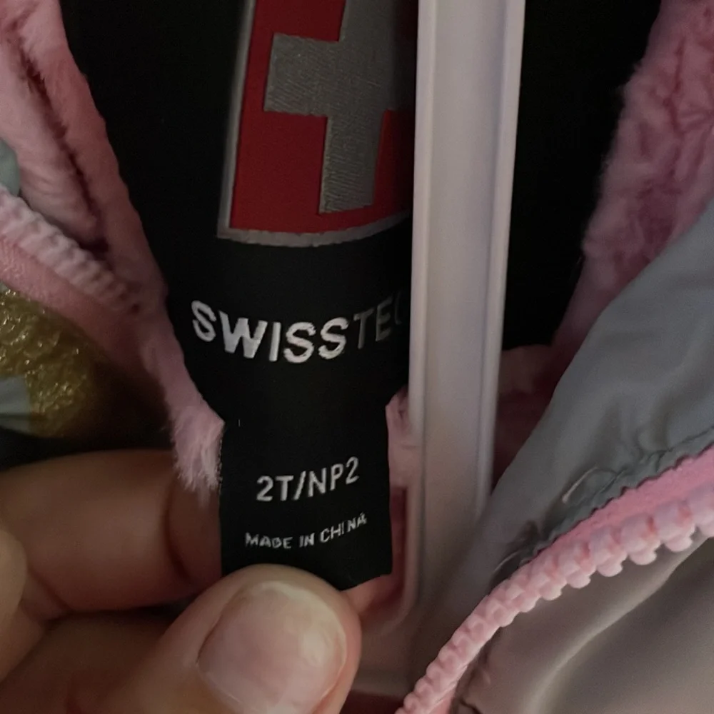 Swiss tech size 2T gray with stars and pink fleece lining jacket